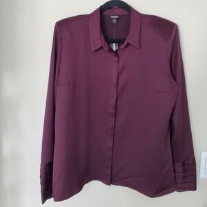 Express Button Up Long Sleeve Blouse